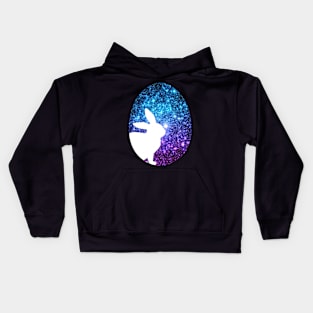 Easter Bunny Silhouette in Teal Purple Ombre Faux Glitter Easter Egg Kids Hoodie